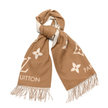 LOUIS VUITTON Cashmere Monogram Reykjavik Scarf Sand