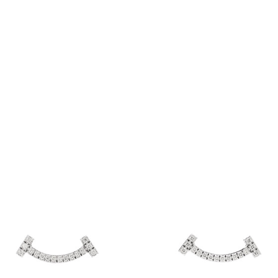 TIFFANY 18K White Gold Diamond T Smile Earrings