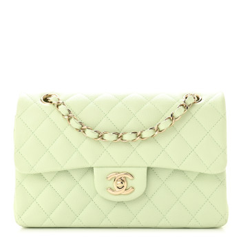 Caviar Quilted Small Double Flap Light Green