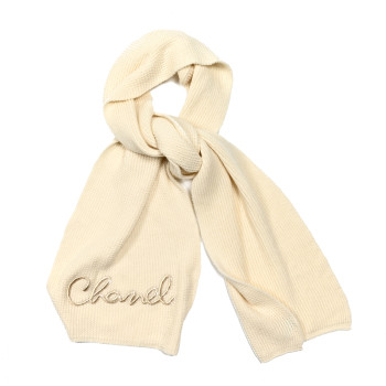  CHANEL Cashmere Logo Scarf Beige