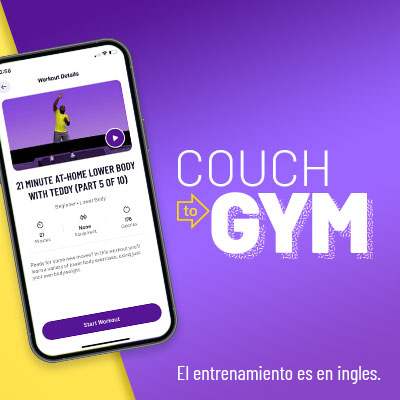 Mobile phone showing PF App "Couch To Gym" workout series