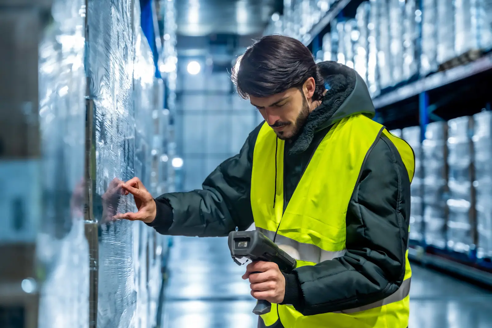 warehouse-worker-scanning-cargo-in-cold-storage