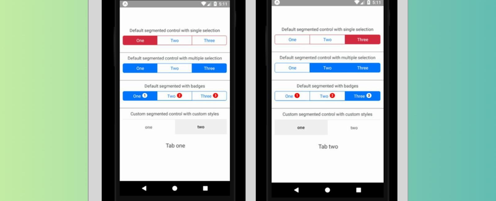 Segmented control tab