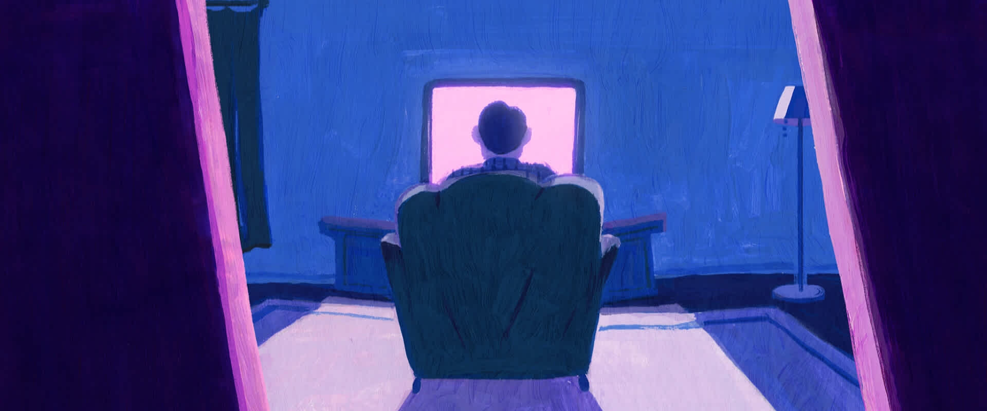 Illustration: a men watching tv 