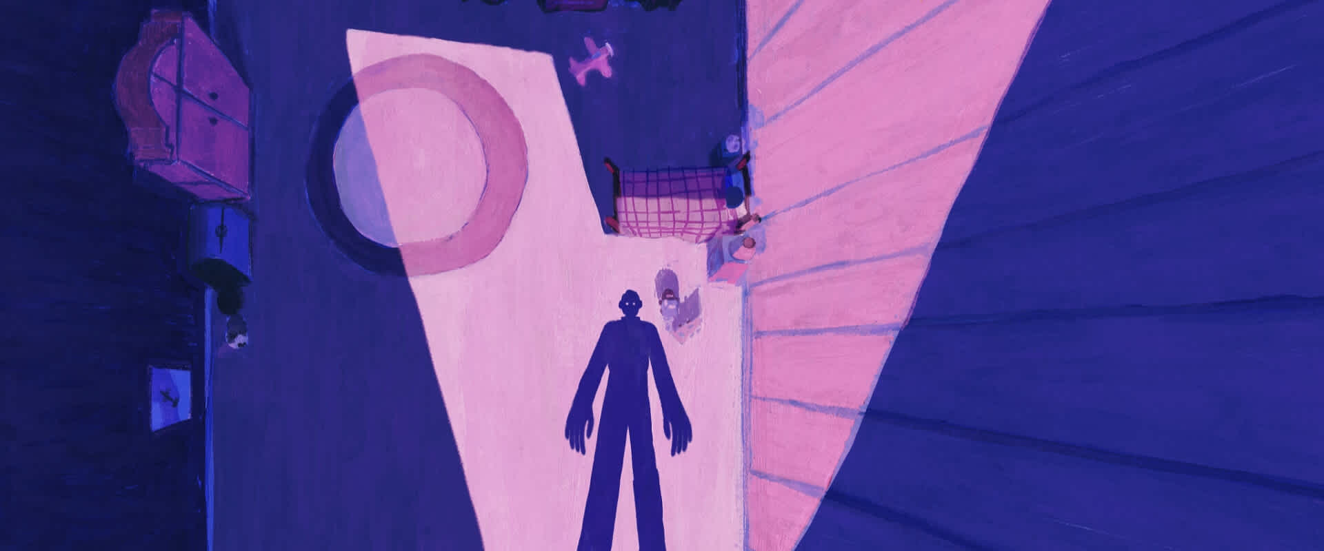 Illustration: The men's shadow entering in the boy's room 