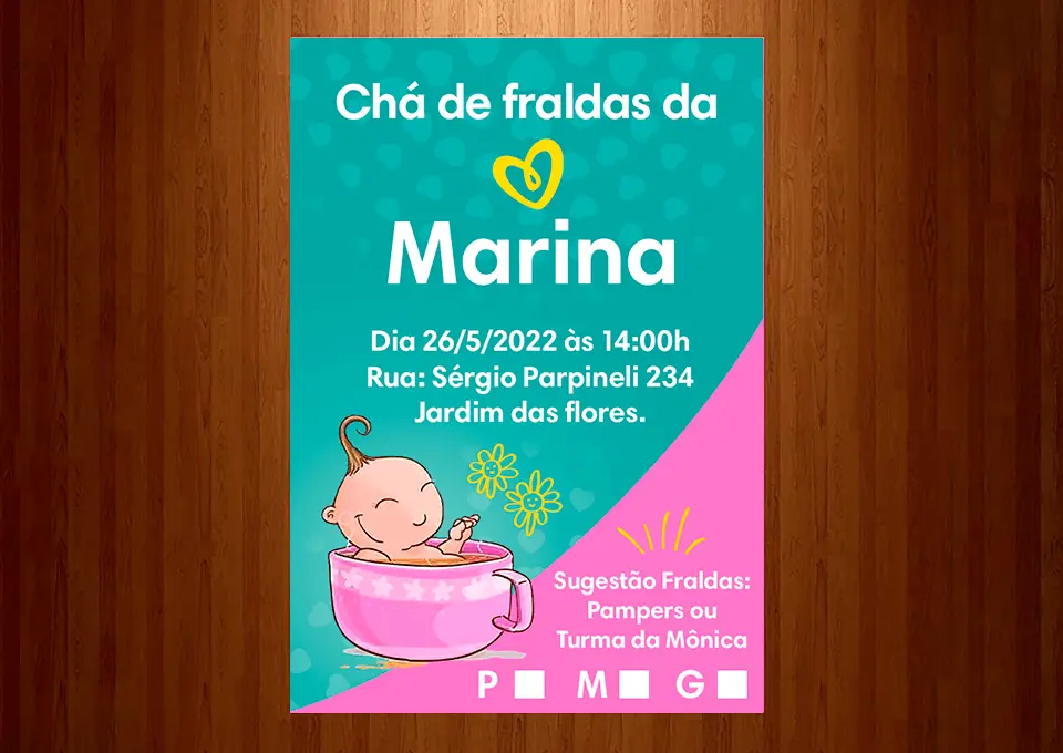 Convite Chá Bebê/ Fraldas - Modelo Bebê no berço - Cha de Bebê/ Fraldas