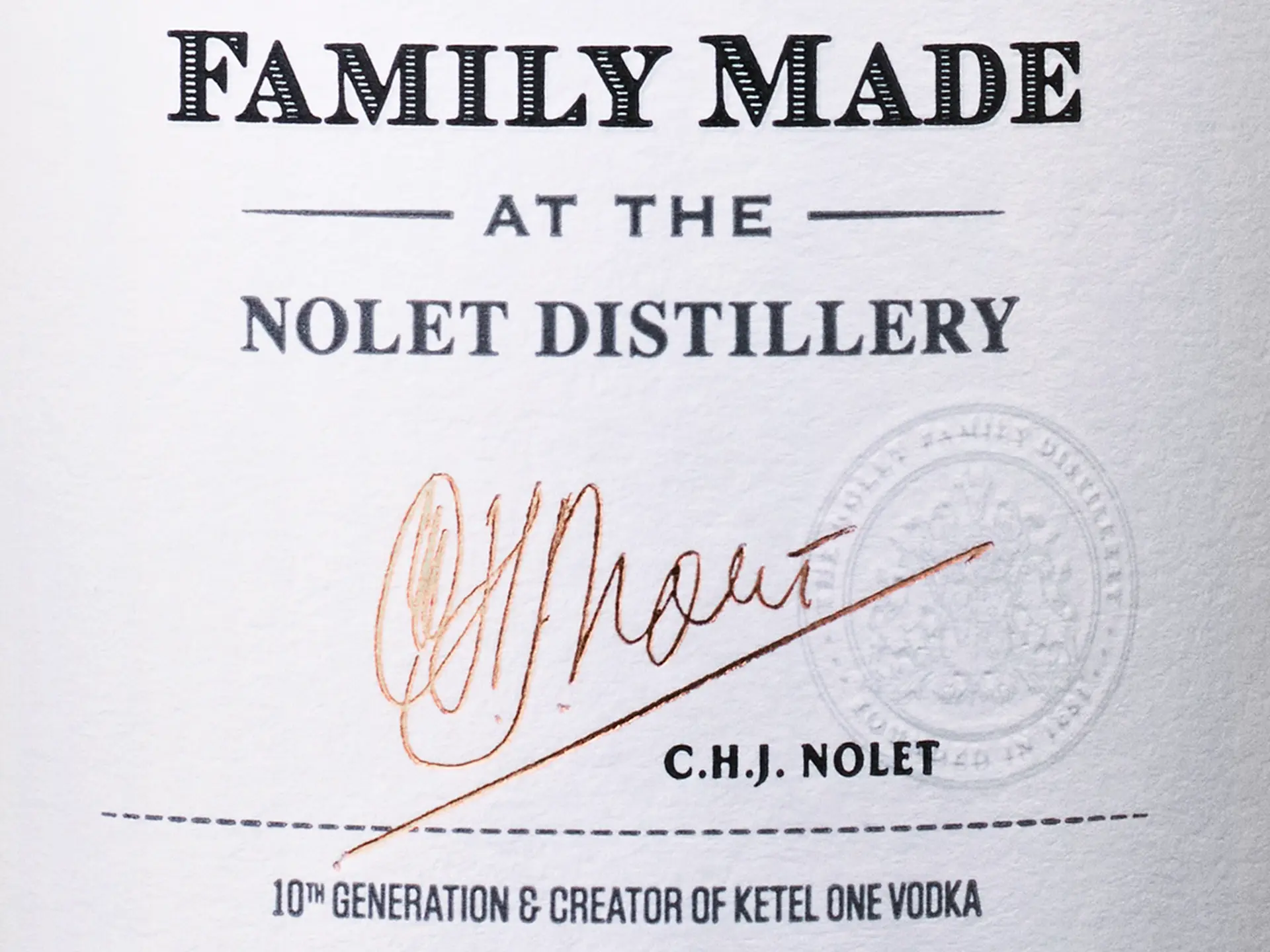 Ketel One Notel Family Signature on Bottle