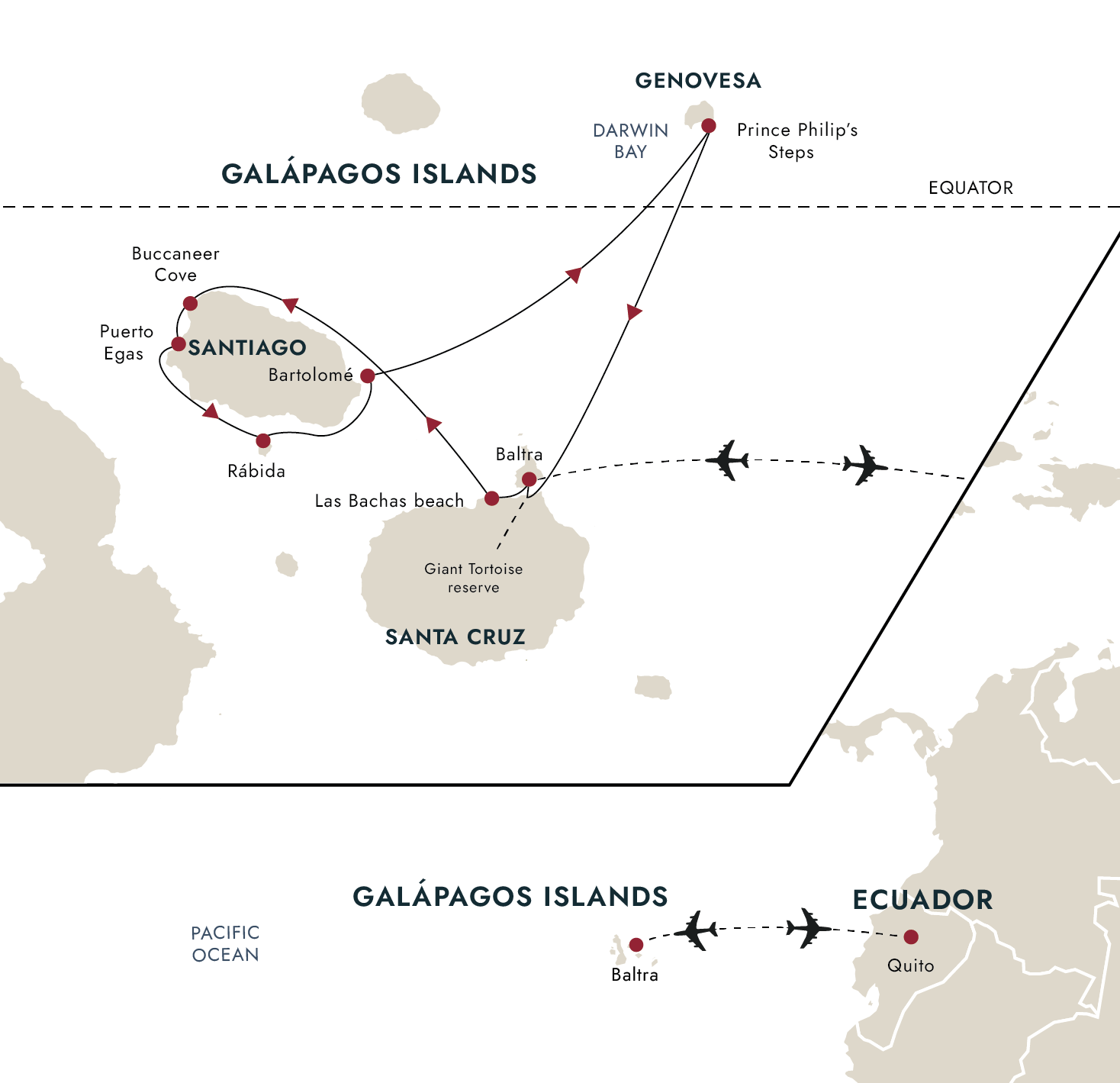 Galápagos Islands - Nature and Wildlife Expedition Cruise | Northern Route Itinerary Map