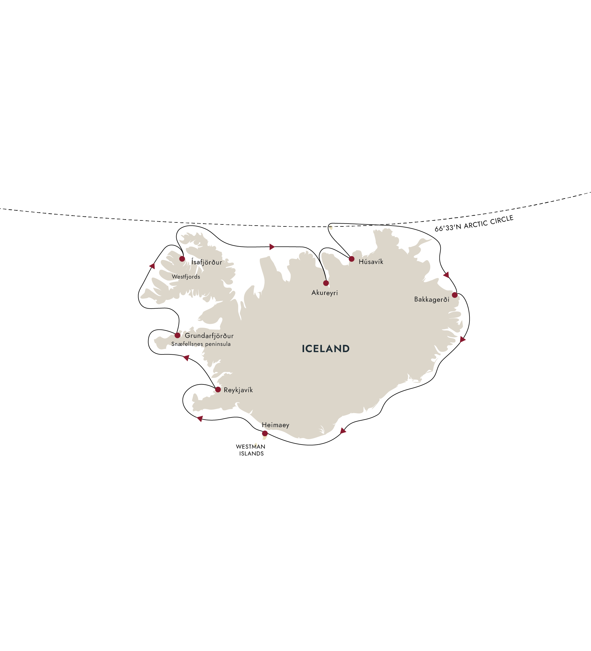 Elemental Iceland – Circular Saga from Reykjavík Itinerary Map