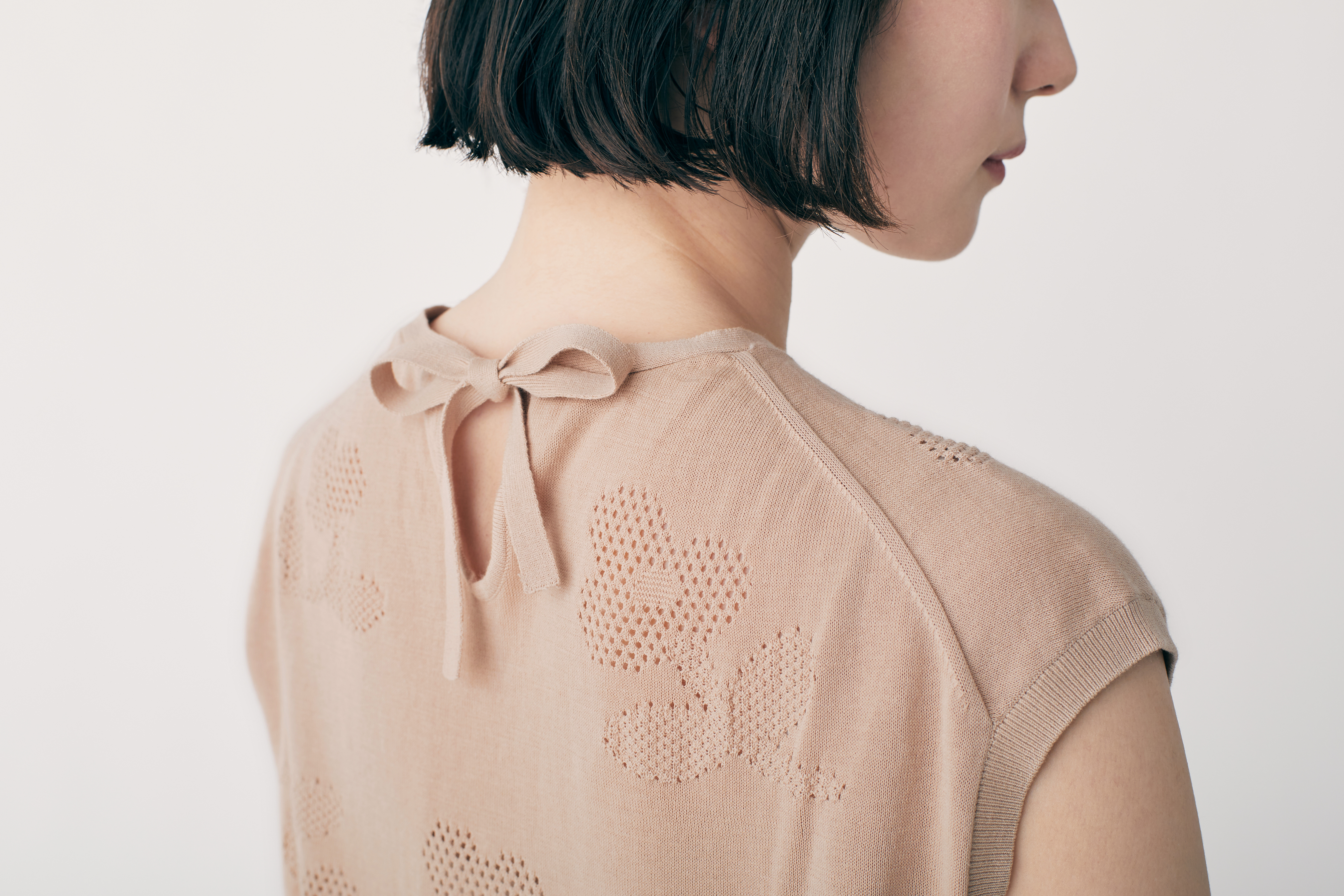 ミナペルホネン　fossil flower サマーニット flower shadow フレンチスリーブニットプルオーバー - minä perhonen
