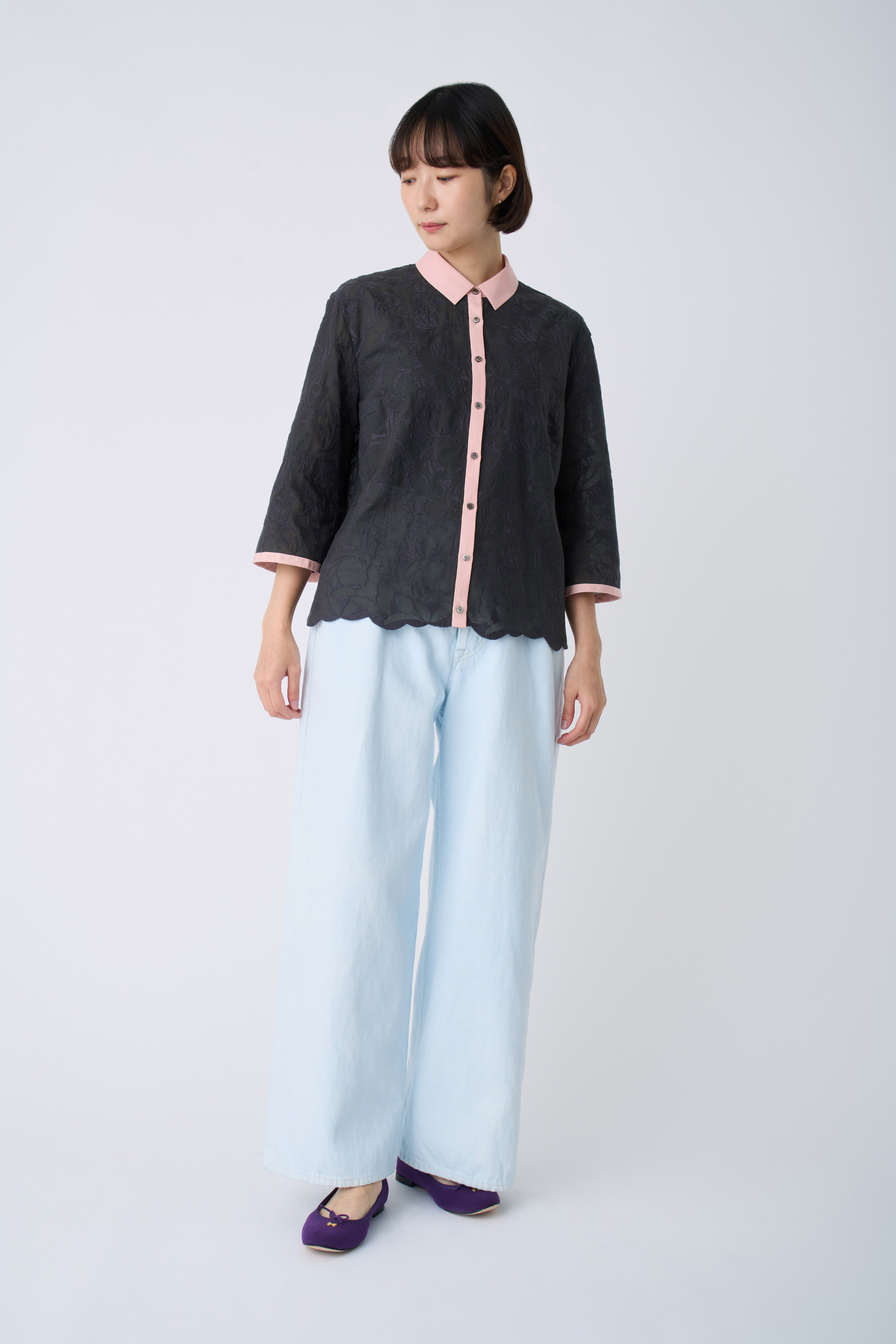 minä perhonen チェック柄 ブラウス　シャツ フレアスリーブ　日本製 minä perhonen チェック柄 ブラウス シャツ フレアスリーブ 日本