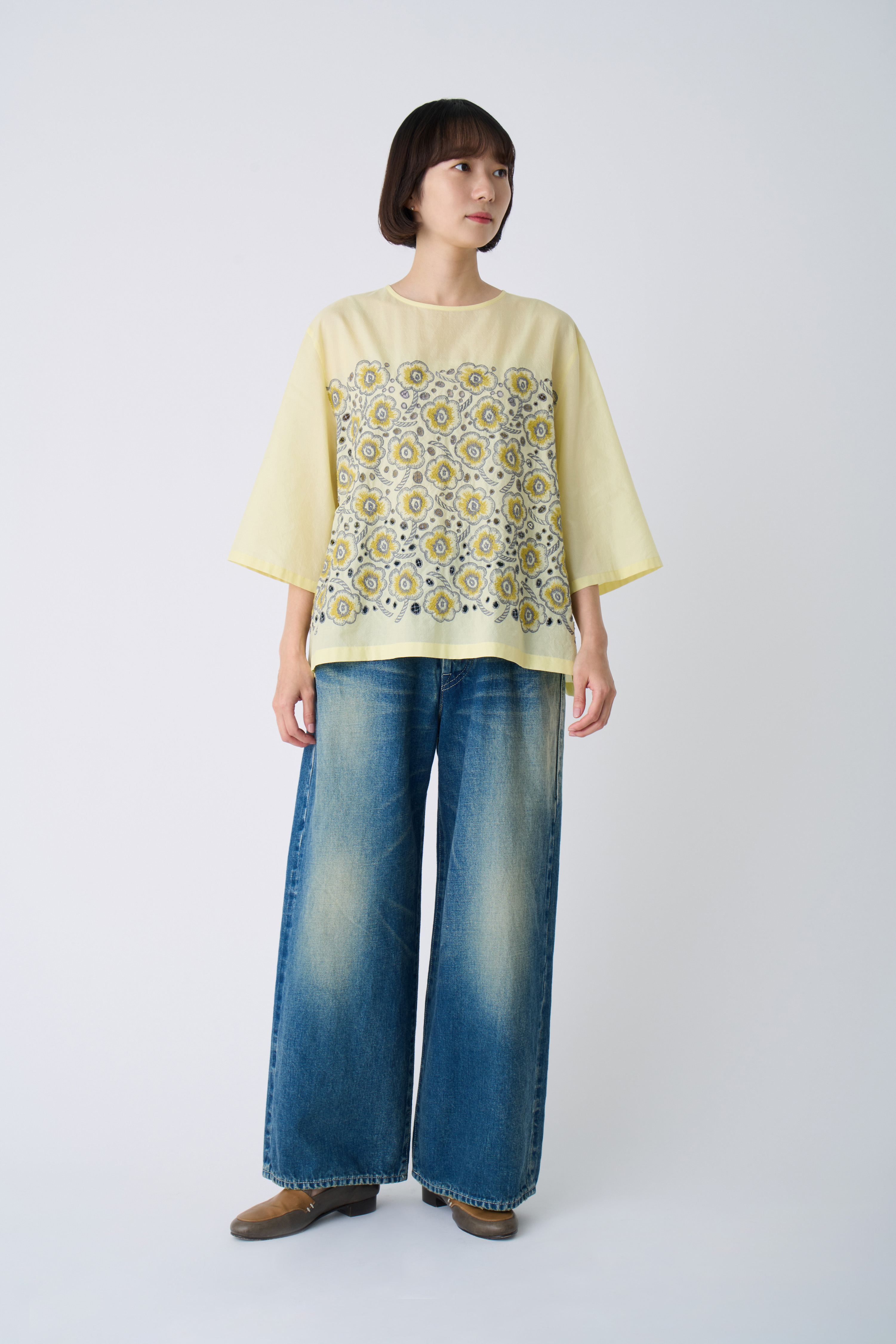 minä perhonen チェック柄 ブラウス　シャツ フレアスリーブ　日本製 minä perhonen チェック柄 ブラウス シャツ フレアスリーブ 日本製