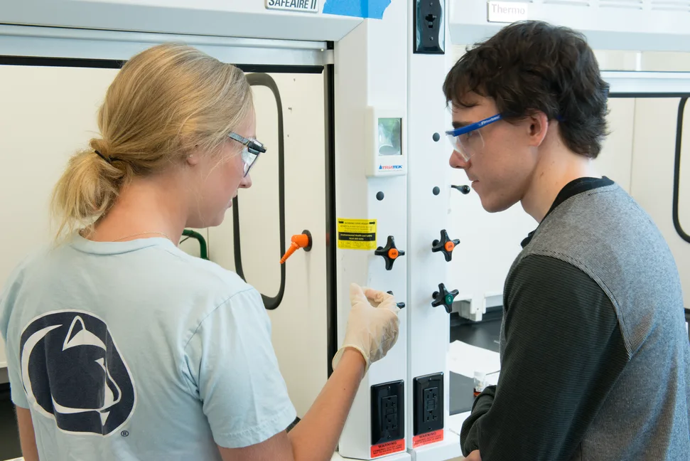 Students working in a lab.