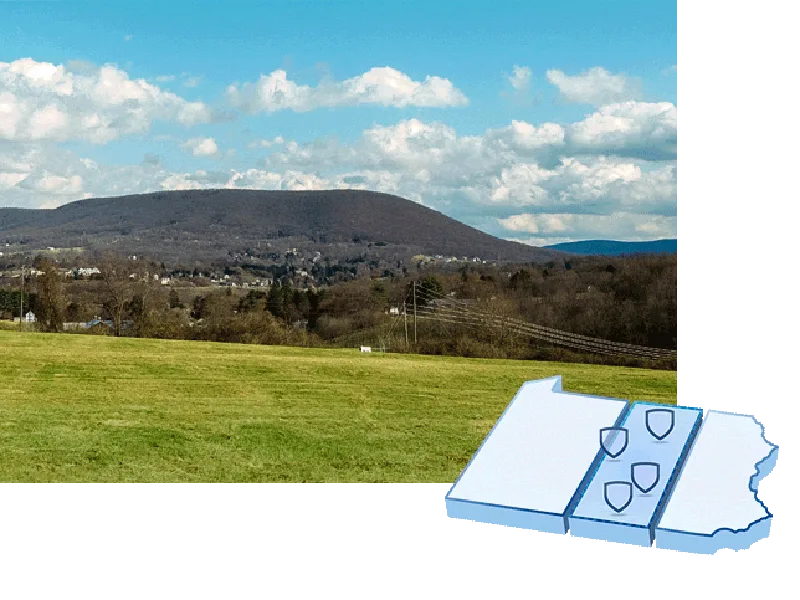 A collage of a map of Pennsylvania and a photo of Mt. Nittany