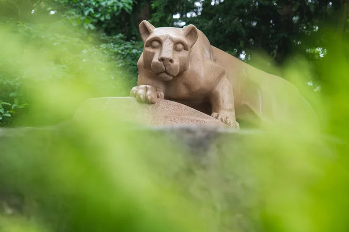 Nittany Lion Shrine with grass in the foreground