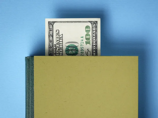 image of a one-hundred dollar bill in a book