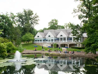 Pond and building at Penn State Abington