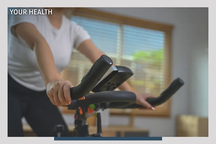 Torso of person of an exercise bike