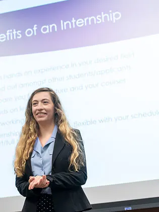 Photo of a student presenting