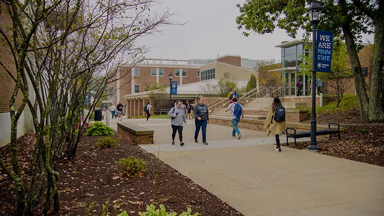 Photo of students walking across Hazleton's campus