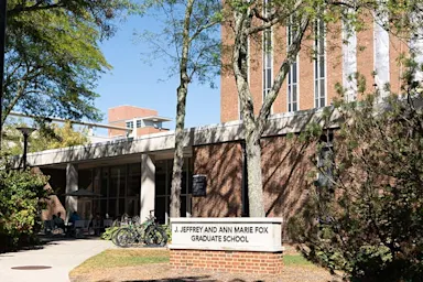 Fox Graduate School's brick building exterior