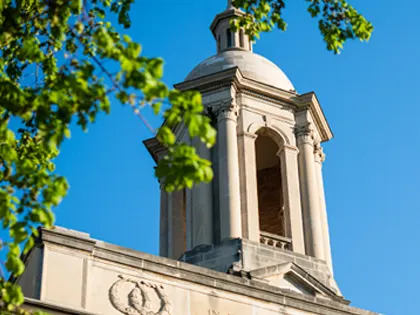 A tall bell tower at Penn State University Park campus.