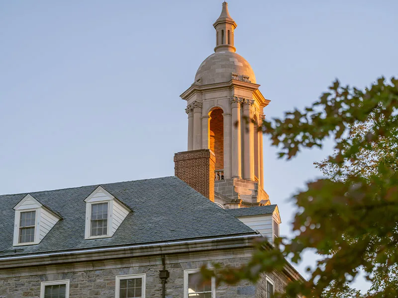 A tall bell tower at Penn State University Park campus.