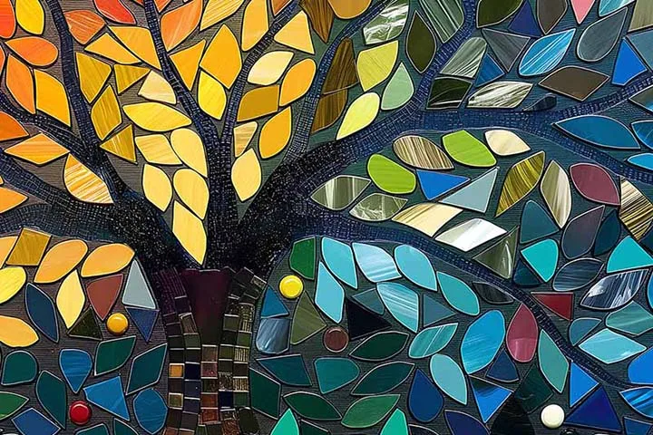 A colorful mosaic of a tree