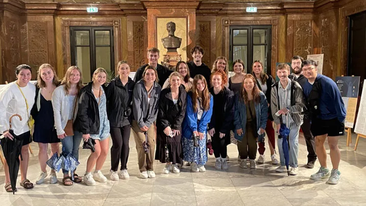 Photo of a large group of study abroad students in Italy
