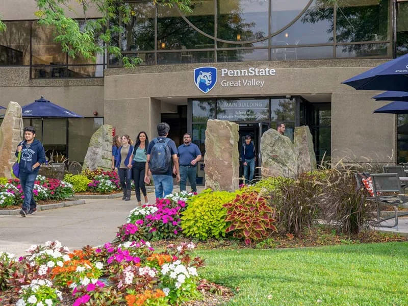 Students walking on campus at Great Valley 