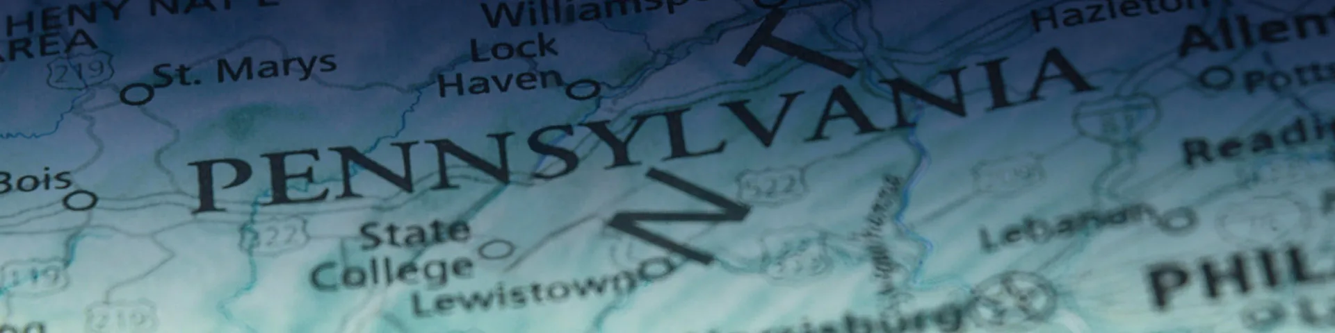 Partial zoomed in map of Pennsylvania 