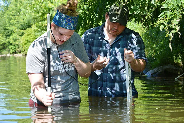 Photo of students conducting research in a local creek