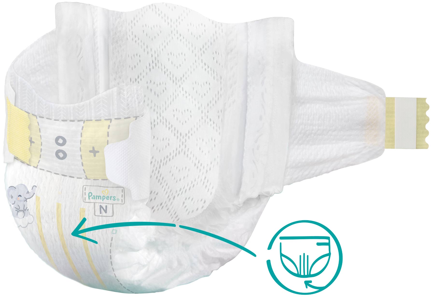 Featuring the New Pampers Multi-stripe Wetness Indicator