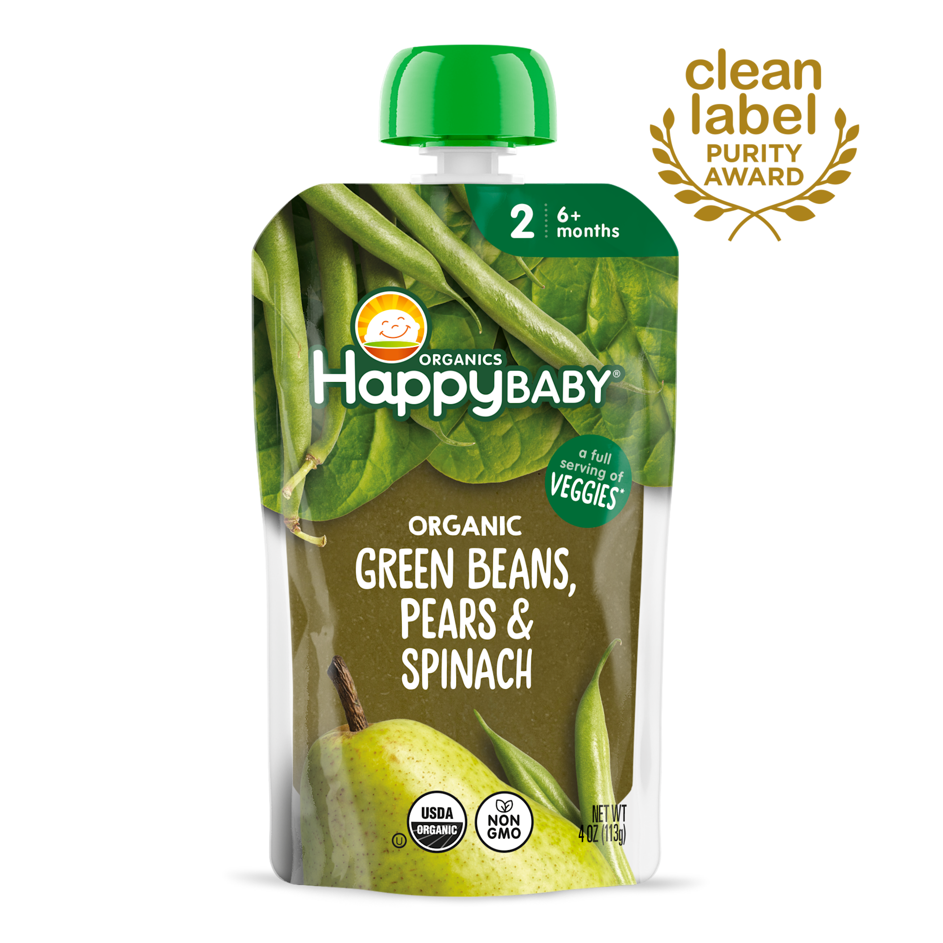 Organic Green Beans, Spinach Pears Puree Pouches Happy Baby