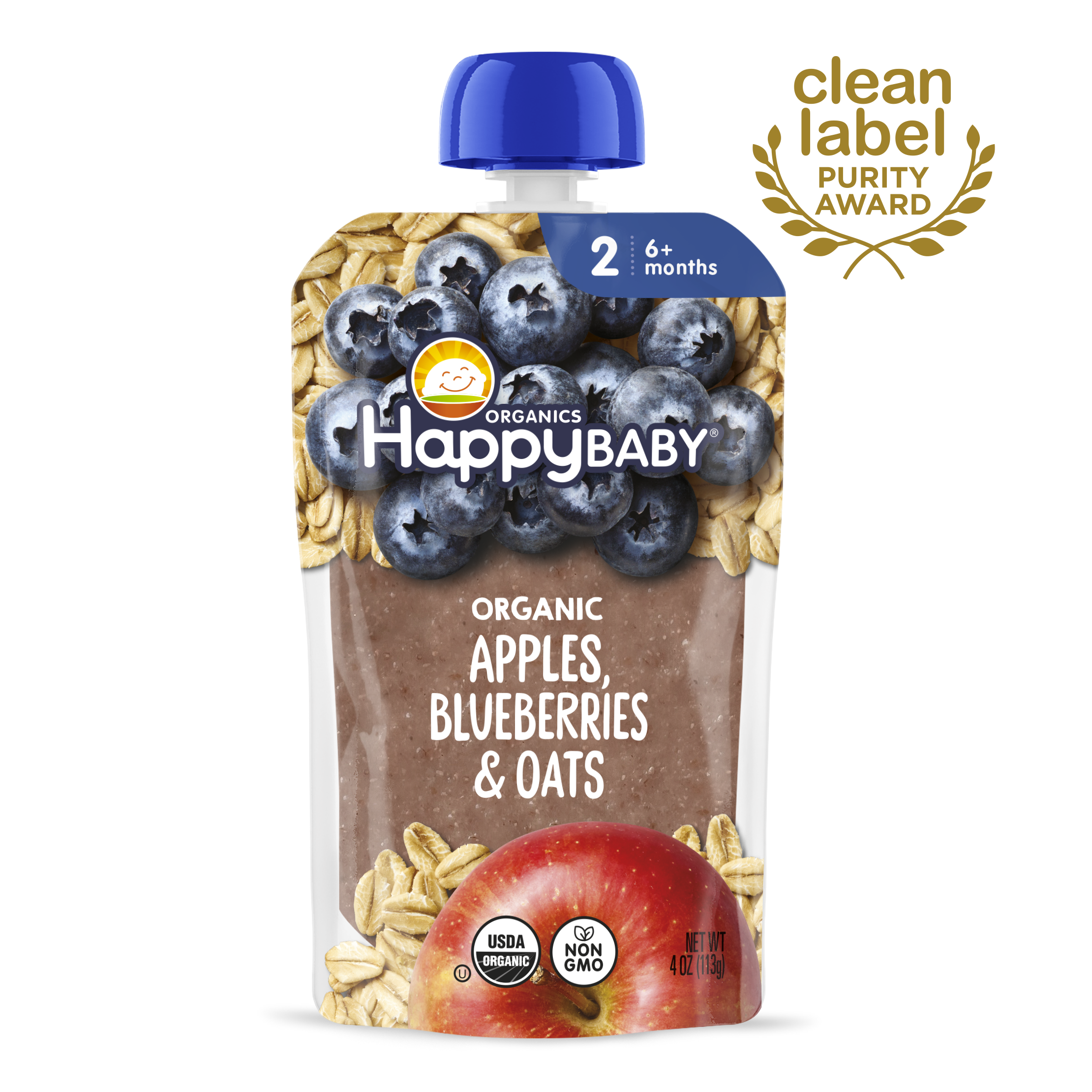 Organic Apples, Blueberries Oats Puree Pouches Happy Baby Organics