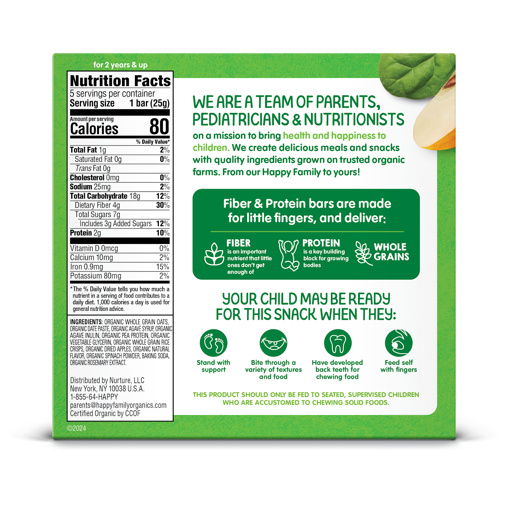 Happy Family Organics Fiber Protein Apples, Spinach Oat Bar for