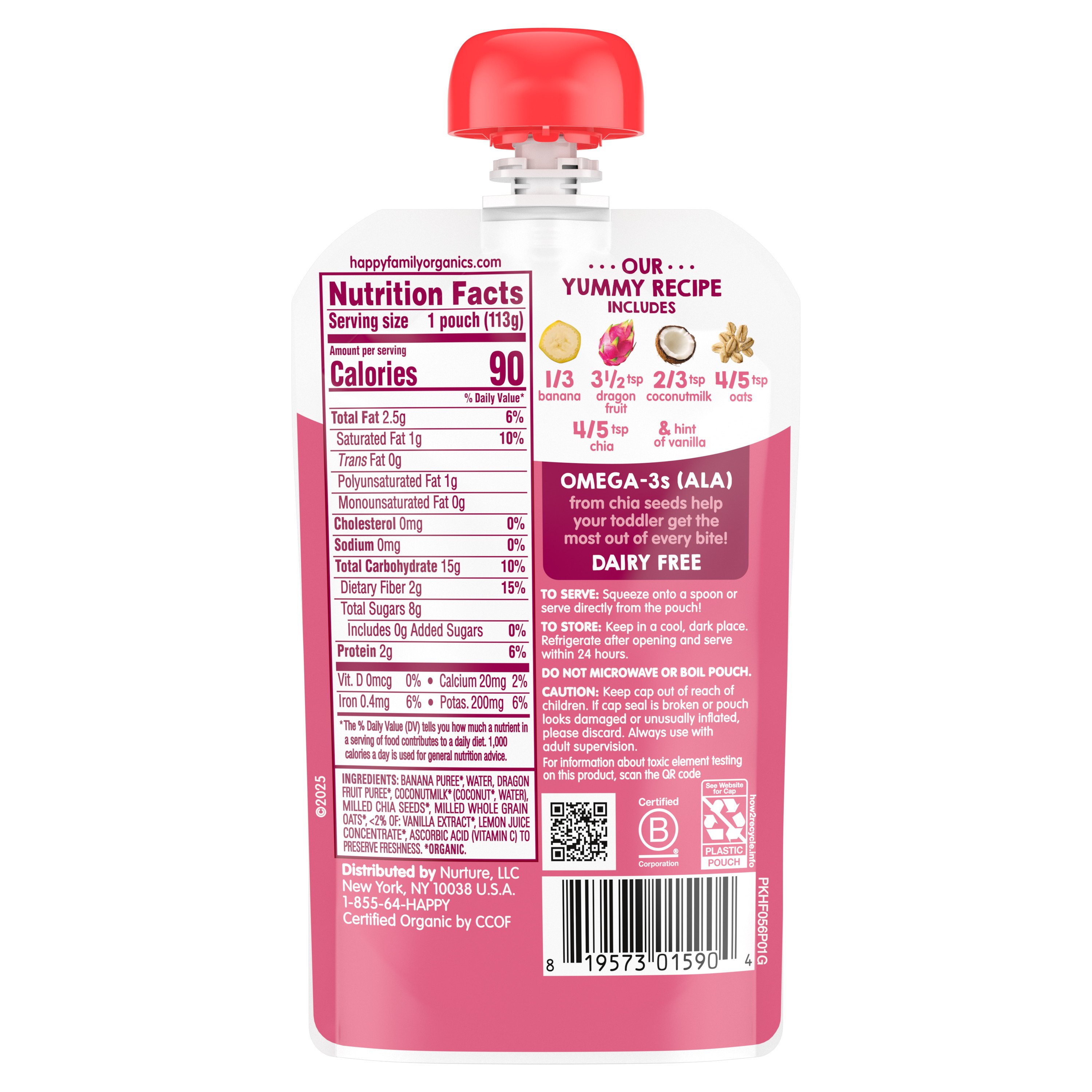 Organic Bananas, Dragonfruit & Coconutmilk Pouches for Toddlers