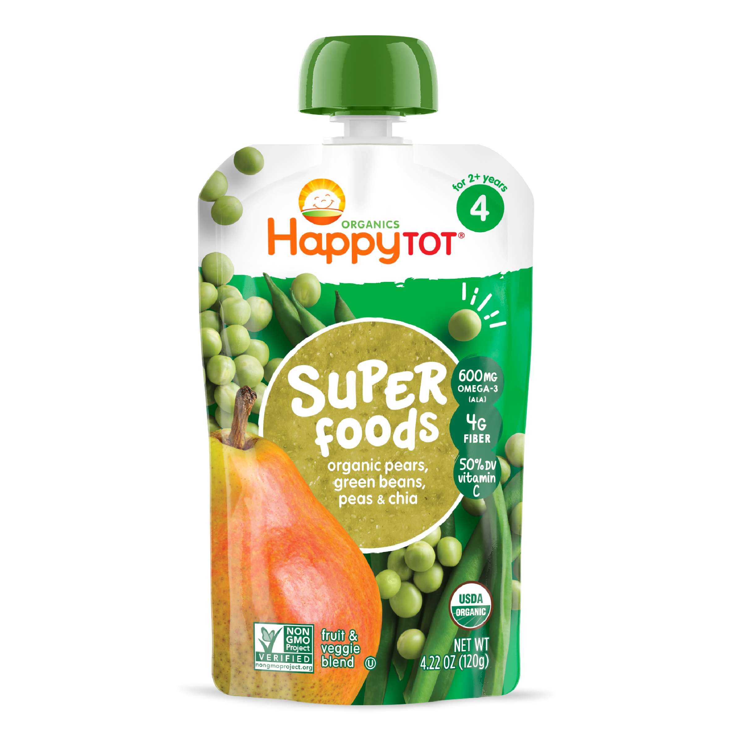 Organic Pears, Green Beans Peas Superfood Pouch for Toddlers
