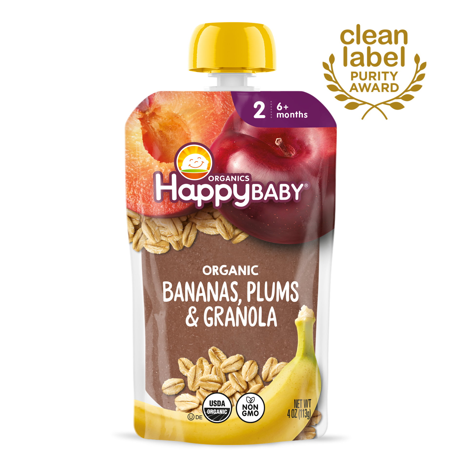 Organic Bananas, Plums Granola Puree Pouches Happy Baby Organics