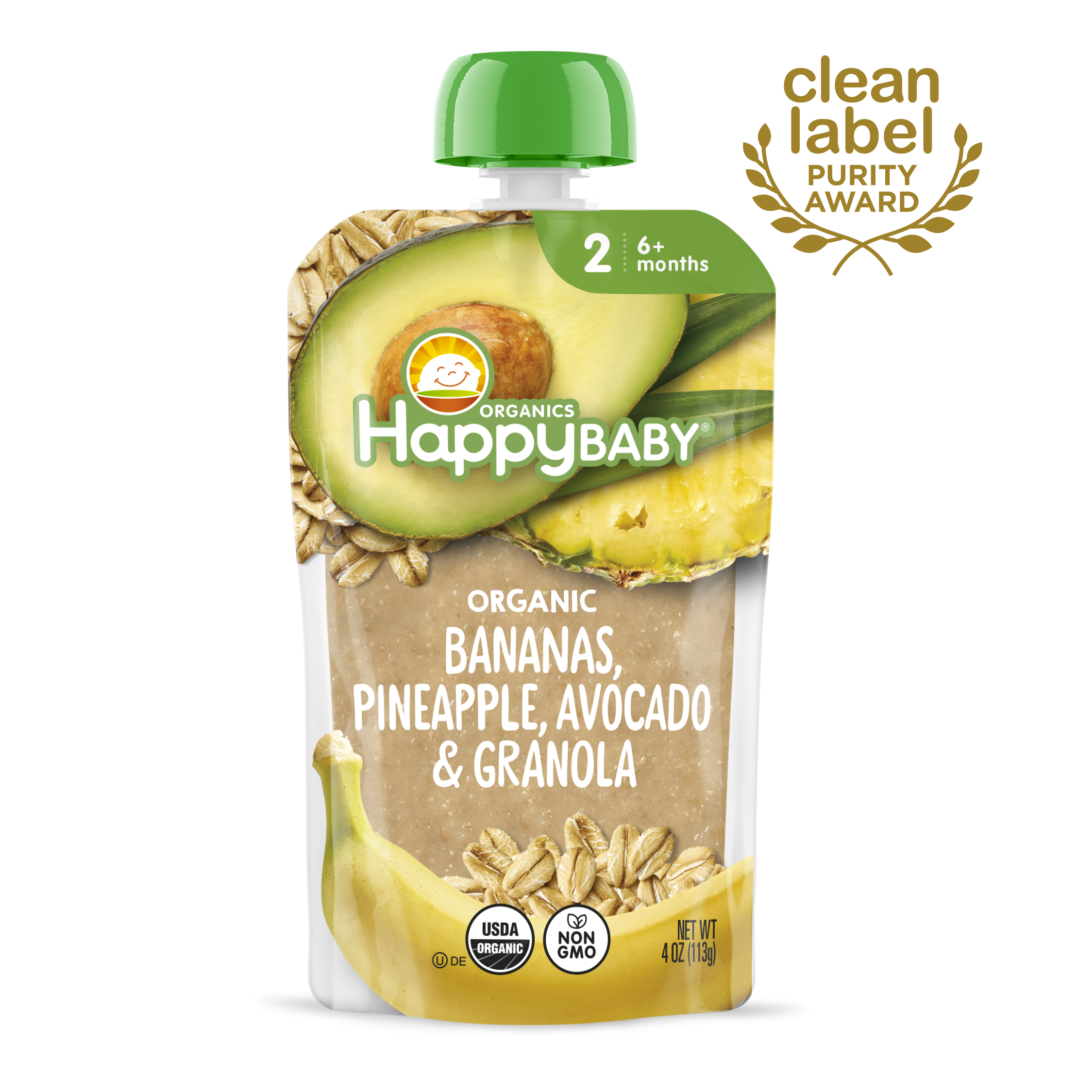 Organic Banana, Pineapple, Avocado Puree Pouches Happy Baby Organics