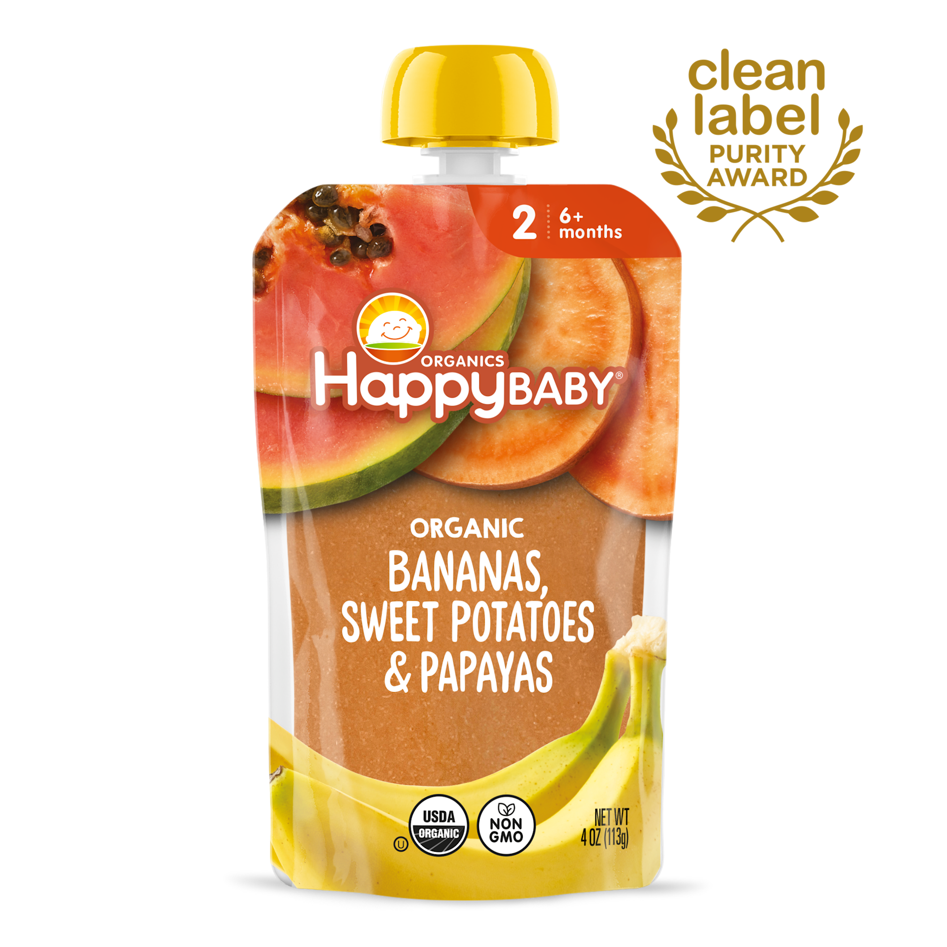Organic Bananas, Sweet Potatoes Papaya Puree Pouches Happy
