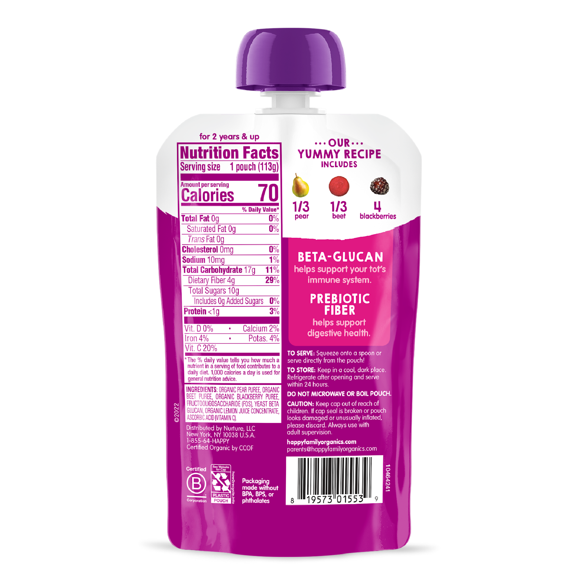 Organic Pears, Beets & Blackberries Pouch for Toddlers