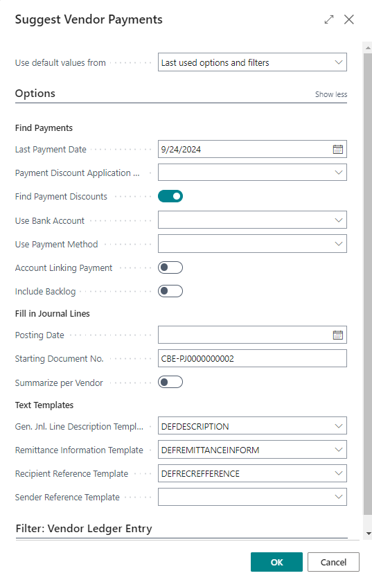 CB Suggest Vendor payments default