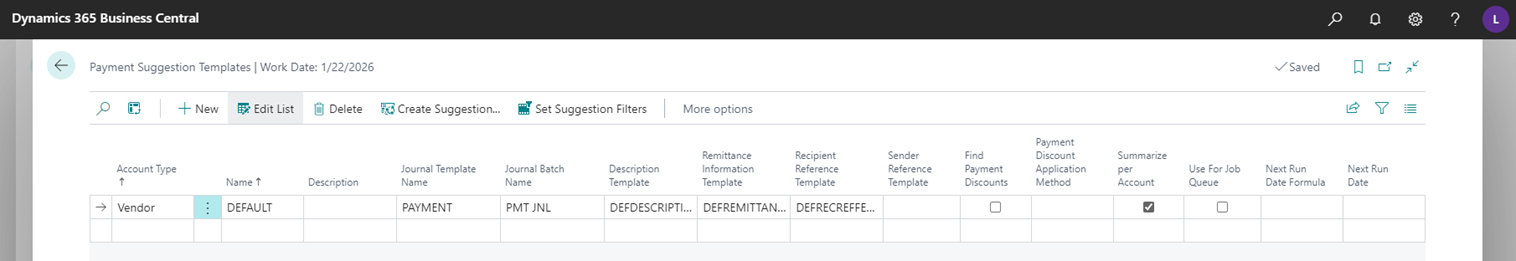 CB Payment suggestions templates page