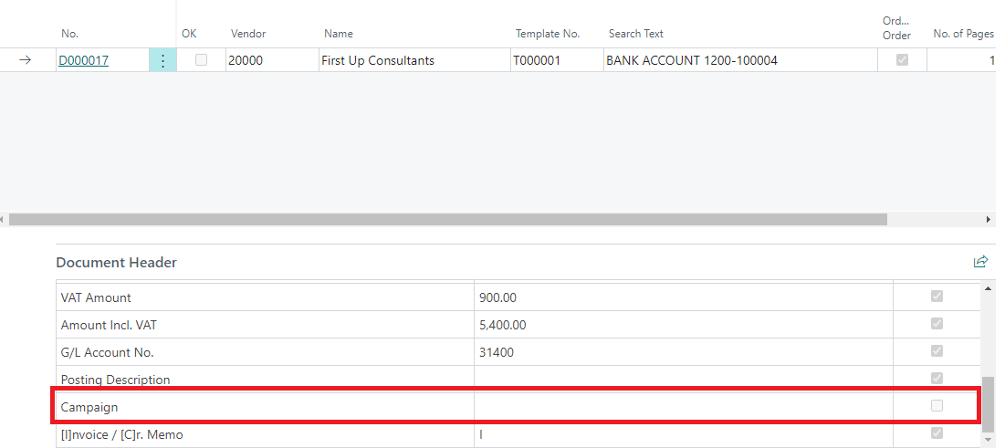 New field added to vendor template