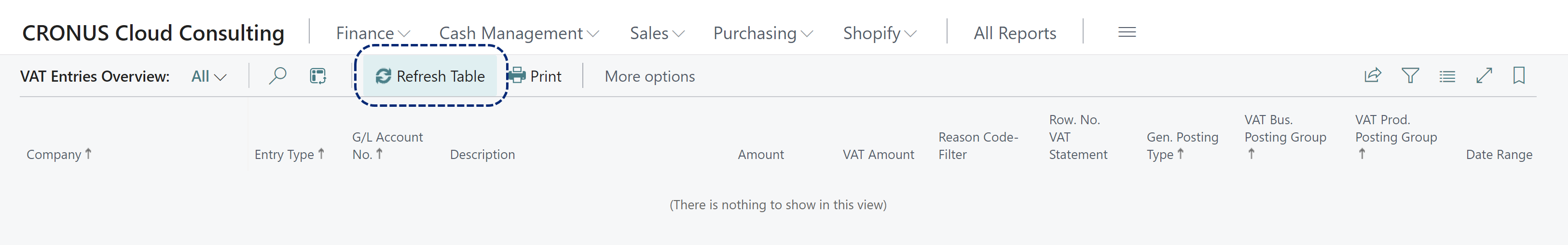 Affiliations VAT Entries Overview Refresh Table action