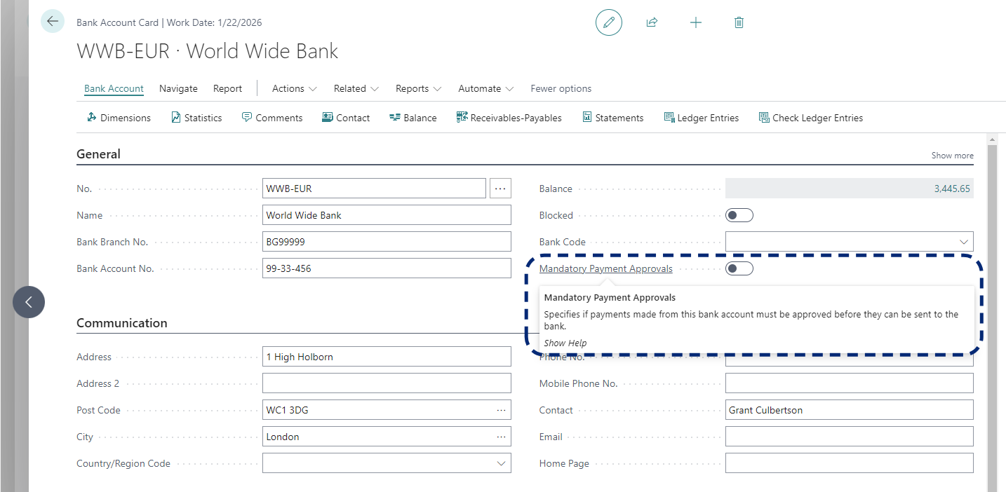 PM Bank account Mandatory Payment Approval