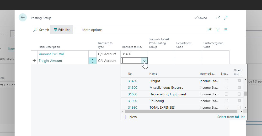 Accounts for ammounts lookup