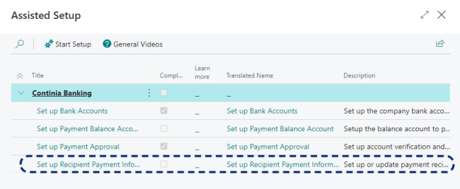 CB Assisted setup Set up Recipient Payment Information