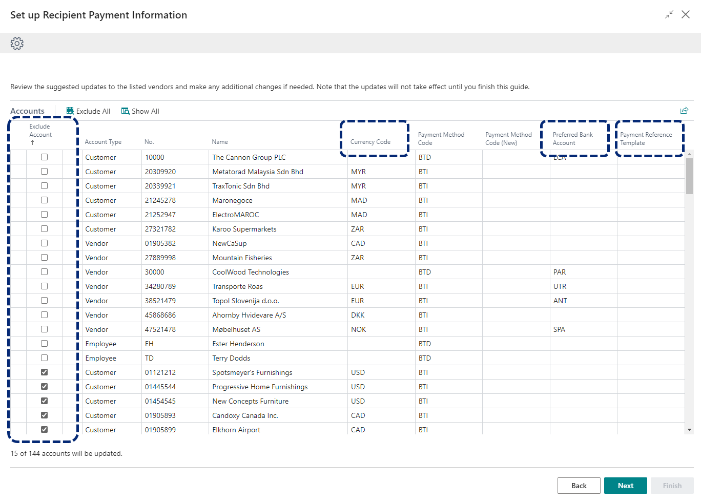 CB recipient payment info accounts overview